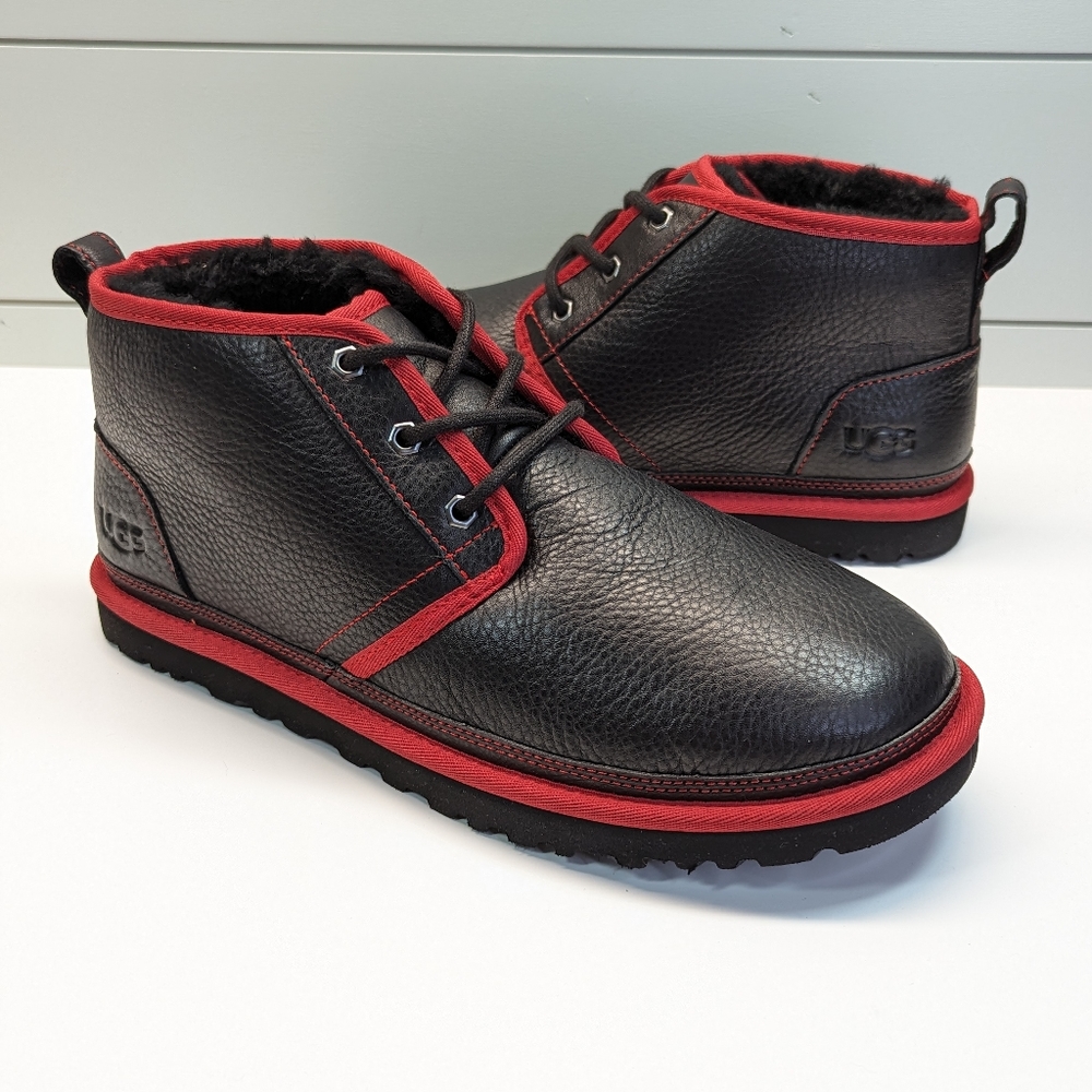 UGG Neumel Leather Chukka Ankle Boots Black with Red Accents Size Men's 11